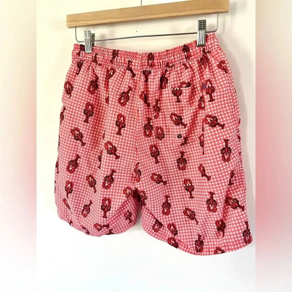 Mr. Swim Red Gingham Lobster Print Men’s 7" Inseam Swim Trunks Size Medium - Picture 6 of 12